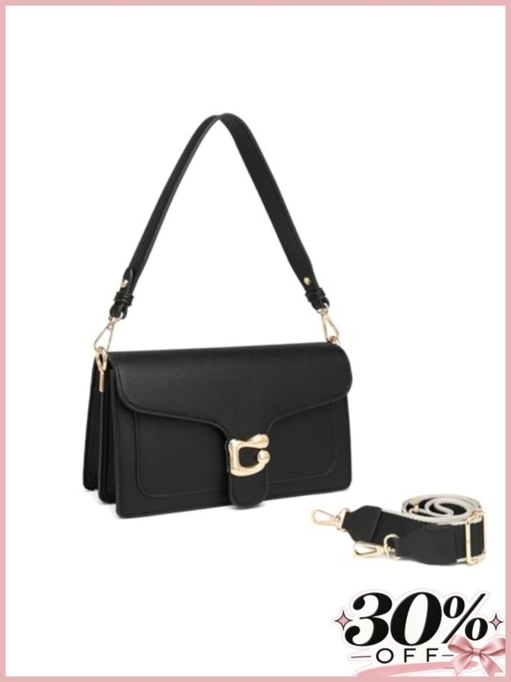 Small Faux Leather Crossbody Bag with 2 Detachable Straps Satchel